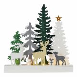 Dekoratív karácsonyi jelenet fából Erdő 5 LED elem időzítő