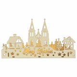 NEXOS Fa karácsonyi dekoráció faluval 10 LED elemes