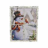 Fali kép hóember az ablakban 3 LED 49 x 38,5 cm