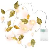 NEXOS Világító gyöngy arany levelek 20 LED meleg fehér