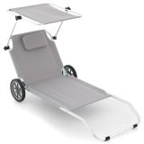 DIVERO Összecsukható napozóágy napellenzővel kerekes szürke