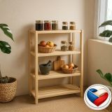 Fenyő fából készült polc 4 polc 133x80x33 cm cseh gyártmány