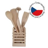 Gyermek fa konyhai eszközkészlet állványban