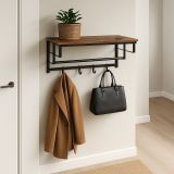 Fali akasztó polccal rúddal és kampókkal ipari stílusú 66 cm