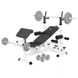 Gorilla Sports Súlyzópad + öntöttvas súlytárcsa szett fehér
