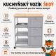 Konyhai kocsi kerekeken fiókokkal szürke