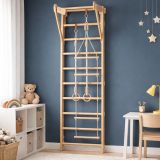 Gyerek fa létrák vízszintes rúddal, gyűrűkkel, kötéllétrával