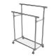 Fém ruhaállvány kerekeken 2 rúddal + polcokkal