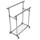 Fém ruhaállvány kerekeken 2 rúddal + polcokkal