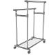 Fém ruhaállvány kerekeken 2 rúddal + polcokkal