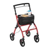 Alumínium járókeret 110 kg forgó kerekek táskával piros