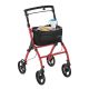 Alumínium járókeret 110 kg forgó kerekek táskával piros