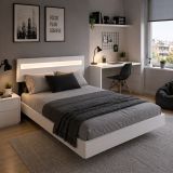 Ágykeret 140 x 200 cm fehér LED fejtámlával