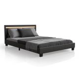 Modern kárpitozott ágy 140x200 LED és léces vázzal fekete