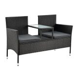Polyrattan kerti dupla pad beépített asztallal fekete