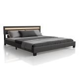 Modern szürke kárpitozott ágy 180x200 LED-del és léces vázza