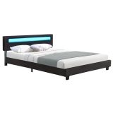 Kárpitozott modern ágy 160x200 LED és léces vázzal fekete