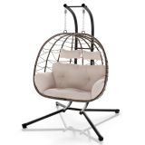 Függőhinta kétszemélyes polyrattan bézs
