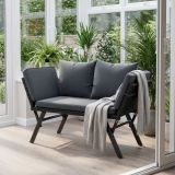 Polyrattan multifunkcionális pad 132 x62x84 cm fekete/szürke