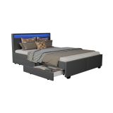 Modern ágy 140x200 cm LED lámpával és tárolóhellyel, szürke