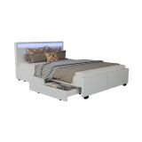 Modern ágy 140x200 cm LED lámpával és tárolóhellyel, fehér