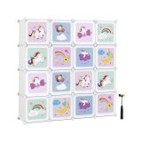 Kocka alakú polc gyerekeknek 16 dobozzal  unikornis motívum