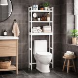 Bambusz és acél polc 3 szintes 63×26×170 cm fehér