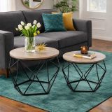 2 darabos dohányzóasztal szett, ipari stílusú, világosbarna