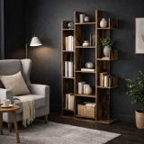 13 polcos könyvespolc 86×25×140 cm rusztikus barna