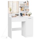 Kozmetikai asztal LED tükörrel USB  80x40x132,5 cm fehér