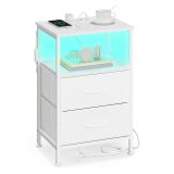 Fehér éjjeliszekrény LED USB és konnektorokkal 39,6x30x60,4