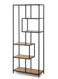 Fém állvány fa polcokkal 77 x 185 x 35 cm fekete